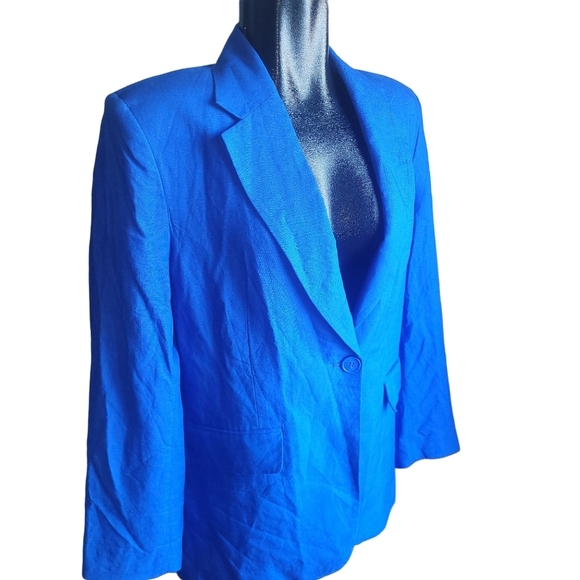 H&M Blue Linen Blend Single Breasted Blazer S - Picture 4 of 8